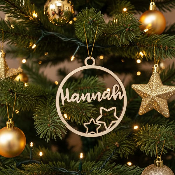 Weihnachtsbaum Anhänger personalisiert – Christbaumkugel Holz Namensanhänger Weihnachten – Geschenk mit Name – Rentier Sterne Engel Tannen