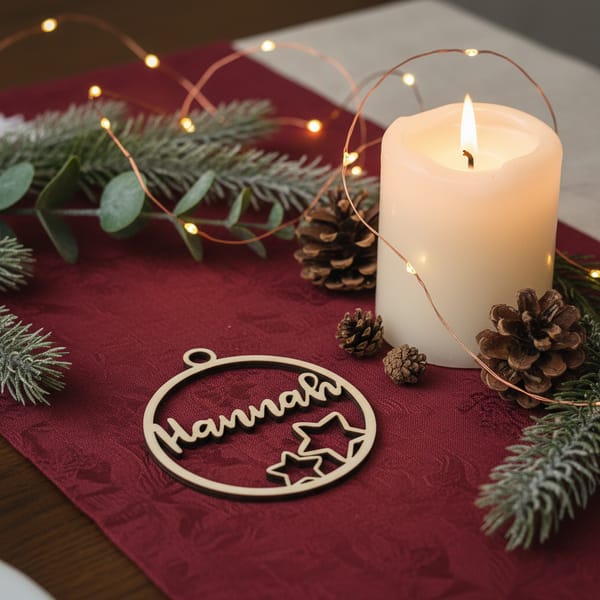 Weihnachtsbaum Anhänger personalisiert – Christbaumkugel Holz Namensanhänger Weihnachten – Geschenk mit Name – Rentier Sterne Engel Tannen