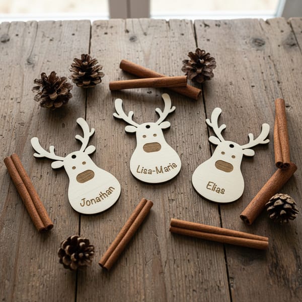 Rentier Geschenkanhänger Holz personalisiert – Namensanhänger Weihnachten – Geschenkidee & Deko aus Holz