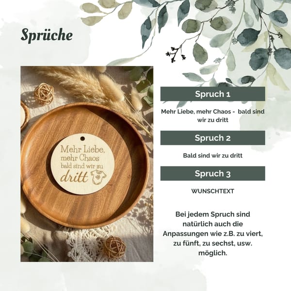 Schwangerschaftsverkündung Anhänger Bald sind wir zu dritt Holzschild Baby Ankündigung Geschenk für werdende Eltern Großeltern zu viert