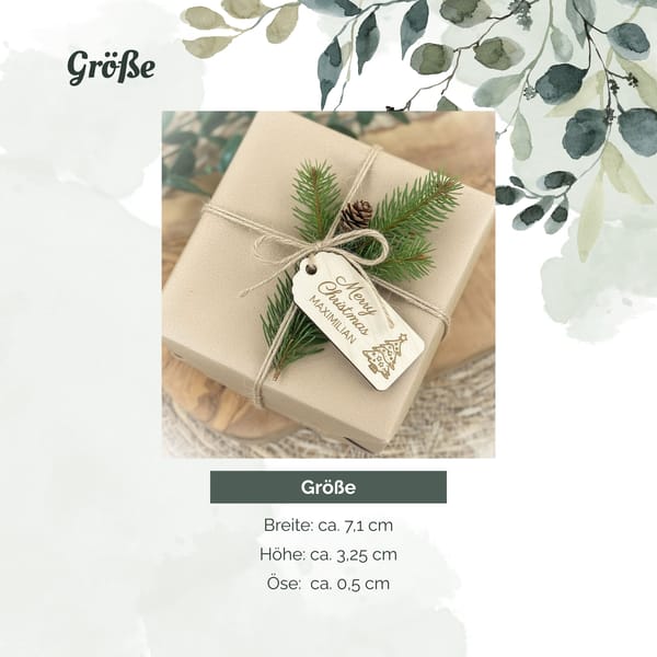 Geschenkanhänger Weihnachten Holz – Geschenk Anhänger Weihnachten mit Name – Weihnachtsanhänger Frohe Weihnachten / Merry Christmas – Gravur Deko