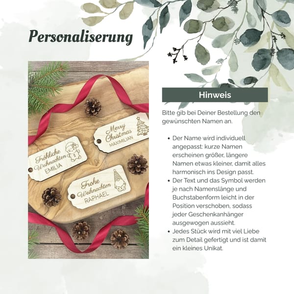 Geschenkanhänger Weihnachten Holz – Geschenk Anhänger Weihnachten mit Name – Weihnachtsanhänger Frohe Weihnachten / Merry Christmas – Gravur Deko