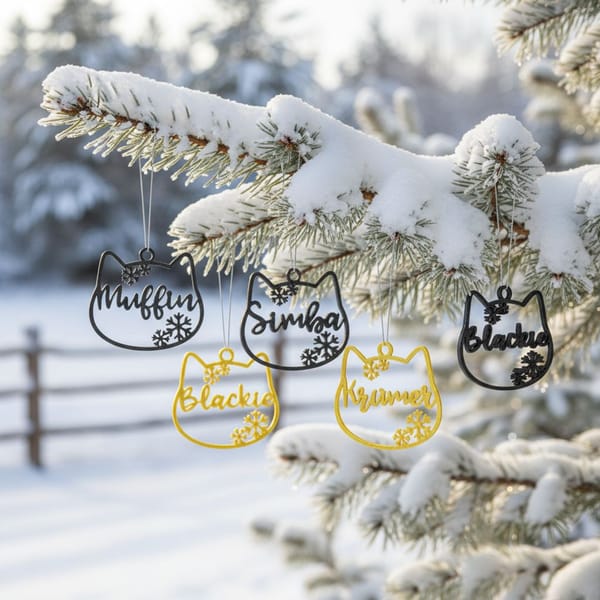 Personalisierter Katzenanhänger Weihnachten – Katzenkopf Christbaumschmuck mit Namen – Geschenk für Katzenfreunde