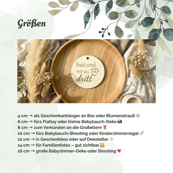 Schwangerschaftsverkündung Anhänger Bald sind wir zu dritt Holzschild Baby Ankündigung Geschenk für werdende Eltern Großeltern zu viert