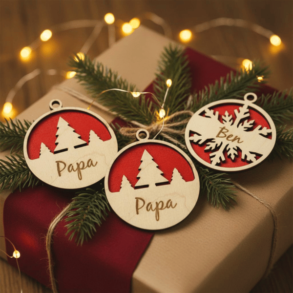 Christbaumkugel personalisiert Weihnachtsanhänger Christbaumschmuck mit Name Schneeflocke Tannenbaum Schneemann Geschenkidee Weihnachten