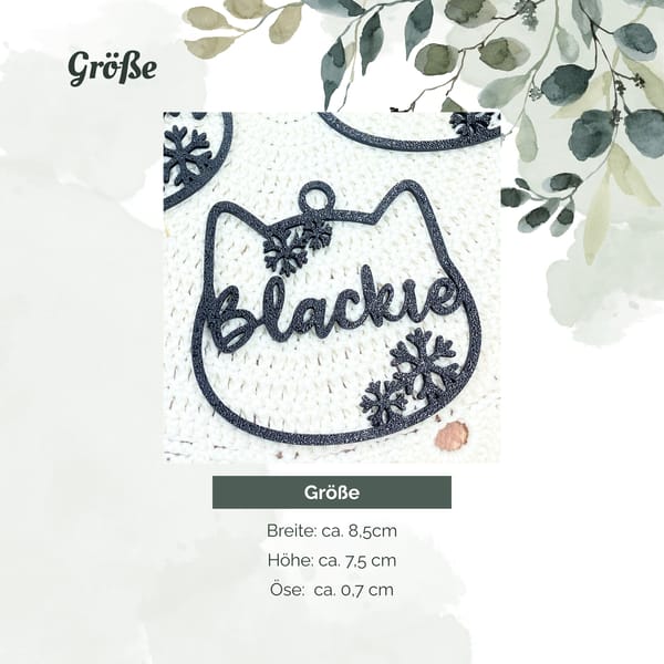 Personalisierter Katzenanhänger Weihnachten – Katzenkopf Christbaumschmuck mit Namen – Geschenk für Katzenfreunde