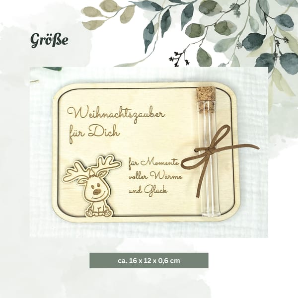 Geldgeschenk Weihnachten Holz mit Reagenzglas – personalisiertes Weihnachtsgeschenk Gravur