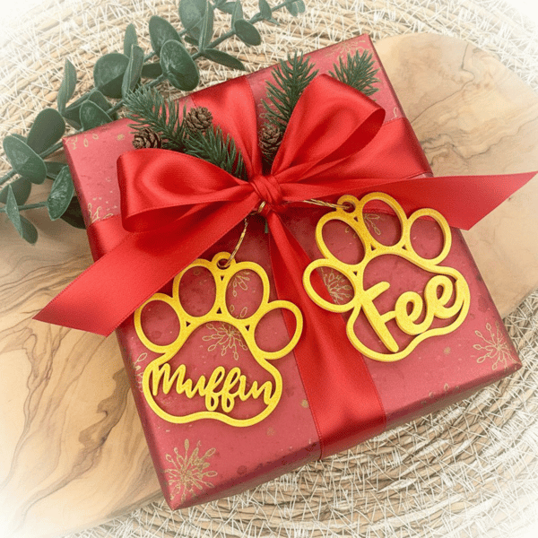 Christbaumkugel Hundepfote mit Name personalisierter Hund Anhänger Weihnachtsbaumschmuck Geschenk Hundefreunde Weihnachtsbaumkugel Haustier