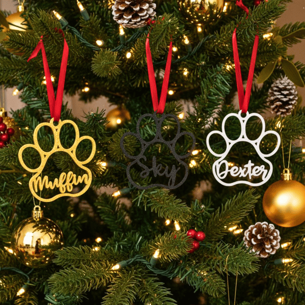 Christbaumkugel Hundepfote mit Name personalisierter Hund Anhänger Weihnachtsbaumschmuck Geschenk Hundefreunde Weihnachtsbaumkugel Haustier