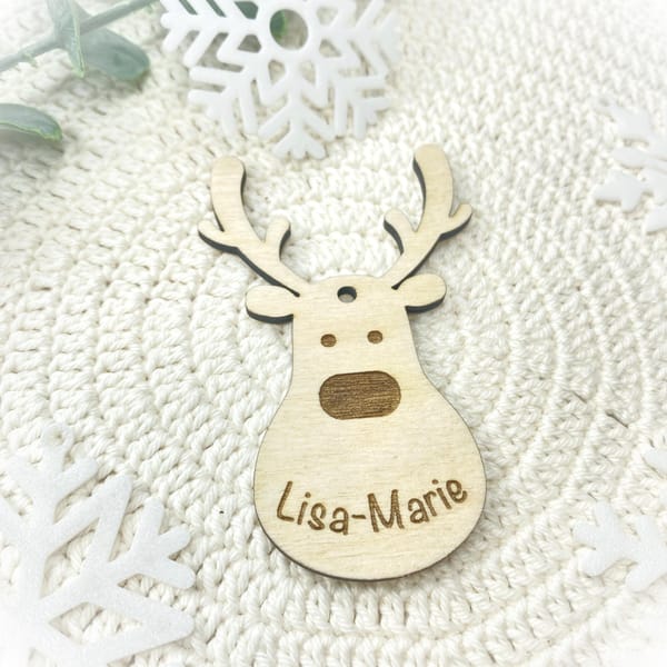 Rentier Geschenkanhänger Holz personalisiert – Namensanhänger Weihnachten – Geschenkidee & Deko aus Holz