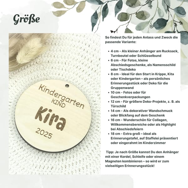 Kindergarten Anhänger Kindergartenkind Holz 2025 – Personalisiert mit Name – Geschenk Krippenkind Kitakind Einschulung Deko Erinnerung Kita