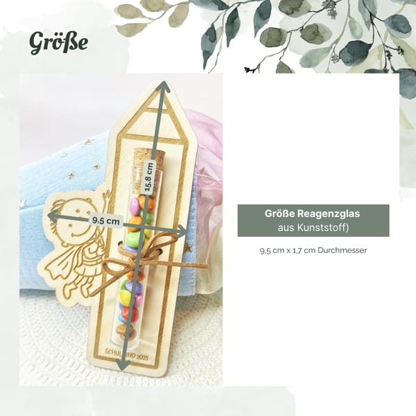 Einschulung Geschenk 2025 – Holz-Stift mit Reagenzglas zum Befüllen – Deko & Mitbringsel für die Schultüte - Erstklässler - Schulkind