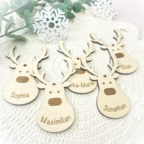 Weihnachtsbaumanhänger Rentier Holz personalisiert Christbaumschmuck mit Name Christbaumkugel Weihnachten Weihnachtsbaum Deko Geschenkidee