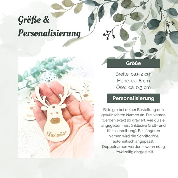 Weihnachtsbaumanhänger Rentier Holz personalisiert Christbaumschmuck mit Name Christbaumkugel Weihnachten Weihnachtsbaum Deko Geschenkidee