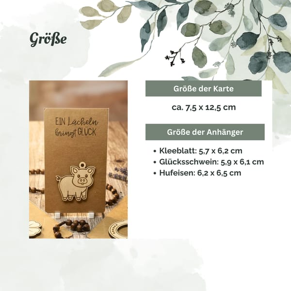 Glücksanhänger Holz – Kleeblatt, Glücksschwein oder Hufeisen mit Spruch | Geschenkidee Glücksbringer Neujahr, Geburtstag, Prüfung