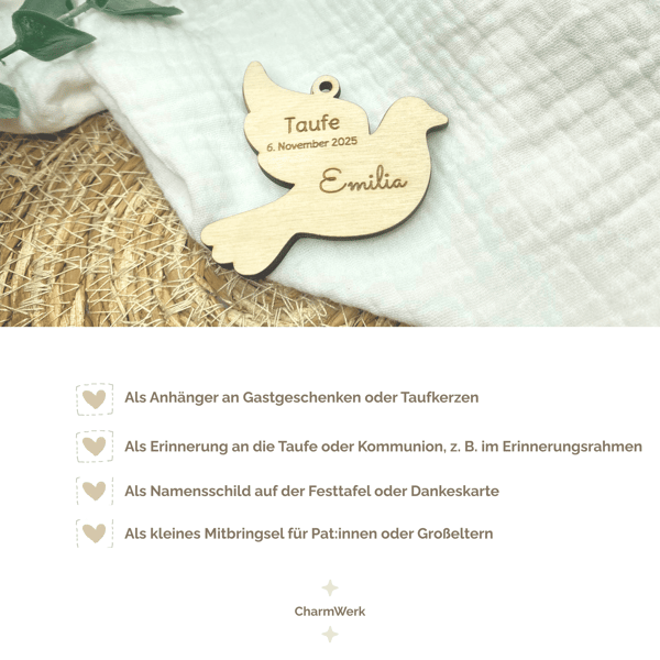 Anhänger personalisiert zur Taufe, Kommunion oder Konfirmation mit Name und Datum – Erinnerungsgeschenk