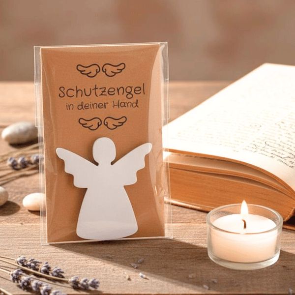 Engel Geschenkkarte – 3D gedruckter Schutzengel und Karte aus Kraftpapier mit Spruch - Kleines Mitbringsel