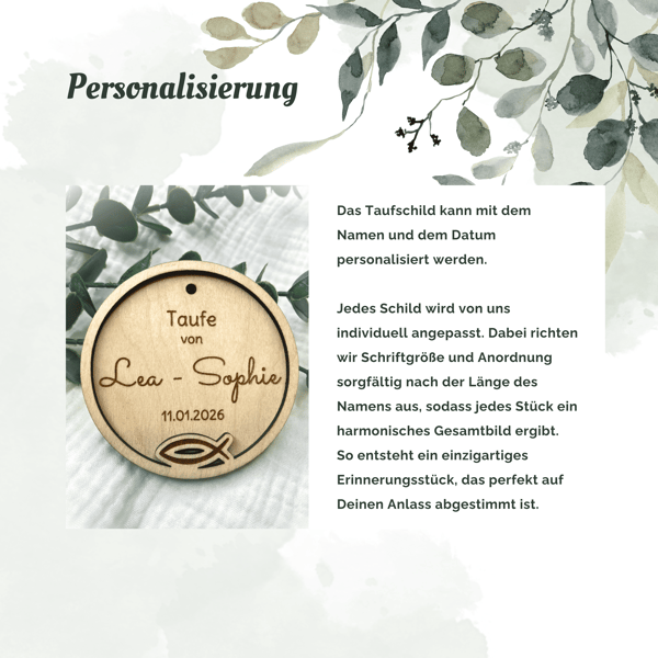 Personalisierte Holzschild Taufe mit Name und Datum – Erinnerungsstück Ichthys Fisch – Geschenkidee für Paten & Familie