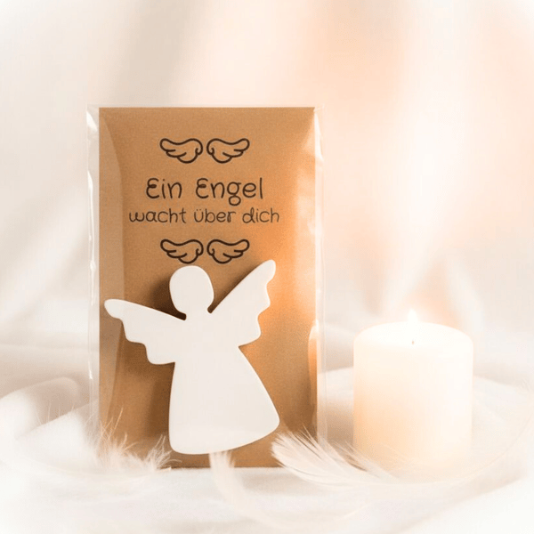 Engel Geschenkkarte – 3D gedruckter Schutzengel und Karte aus Kraftpapier mit Spruch - Kleines Mitbringsel