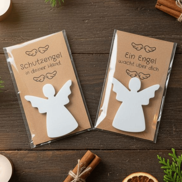 Engel Geschenkkarte – 3D gedruckter Schutzengel und Karte aus Kraftpapier mit Spruch - Kleines Mitbringsel