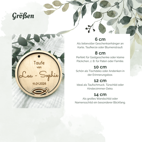 Personalisierte Holzschild Taufe mit Name und Datum – Erinnerungsstück Ichthys Fisch – Geschenkidee für Paten & Familie