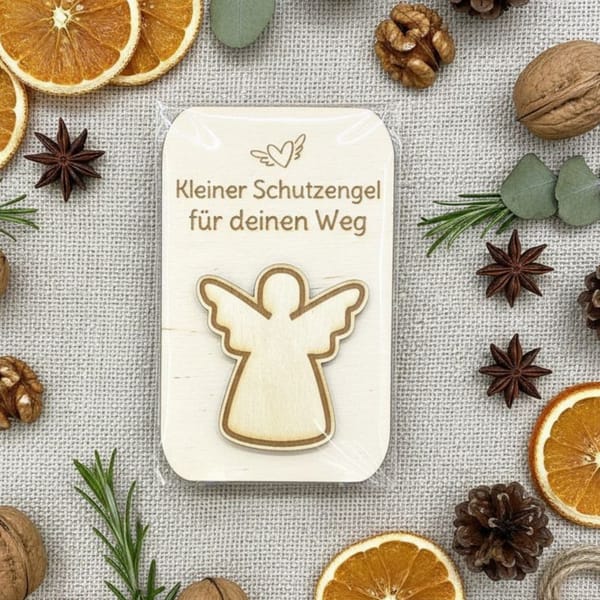 Schutzengel aus Holz -  Geschenk personalisiert – kleines Mitbringsel Mutmacher Glücksbringer – Geschenkidee Taufe Prüfung Abschied
