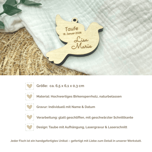 Anhänger personalisiert zur Taufe, Kommunion oder Konfirmation mit Name und Datum – Erinnerungsgeschenk