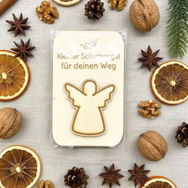 Schutzengel aus Holz -  Geschenk personalisiert – kleines Mitbringsel Mutmacher Glücksbringer – Geschenkidee Taufe Prüfung Abschied