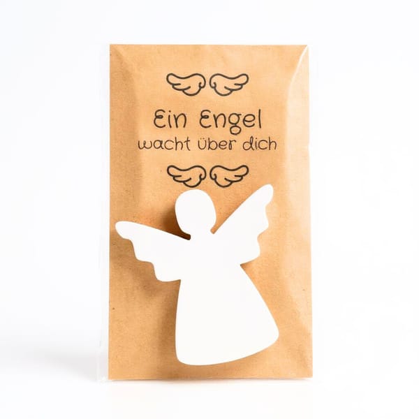 Engel Geschenkkarte – 3D gedruckter Schutzengel und Karte aus Kraftpapier mit Spruch - Kleines Mitbringsel