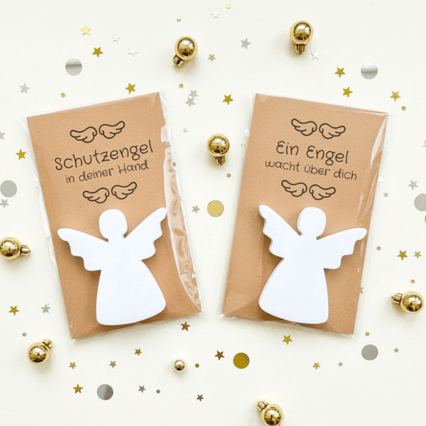 Engel Geschenkkarte – 3D gedruckter Schutzengel und Karte aus Kraftpapier mit Spruch - Kleines Mitbringsel