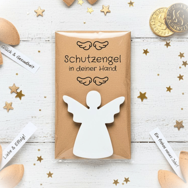 Engel Geschenkkarte – 3D gedruckter Schutzengel und Karte aus Kraftpapier mit Spruch - Kleines Mitbringsel