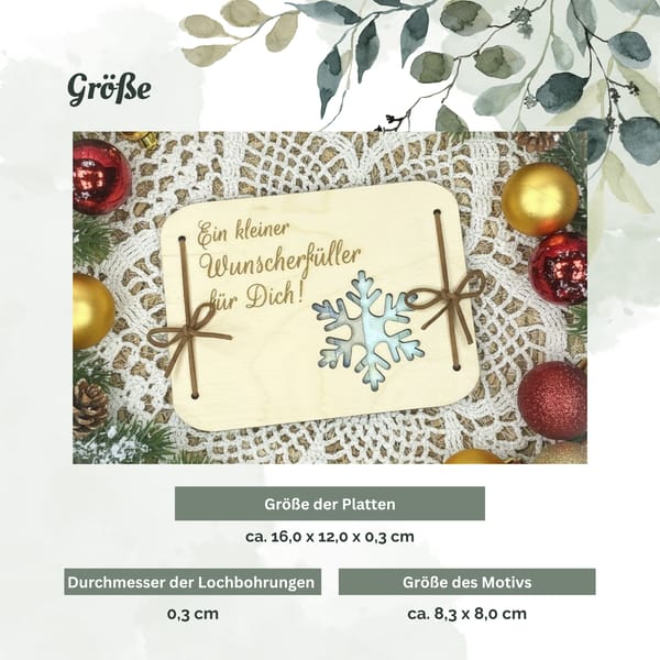 Geldgeschenk Weihnachten Wunscherfüller – Holzkarte mit Gravur Schneeflocke – personalisierte Geschenkidee – Geldverpackung Weihnachten Holz