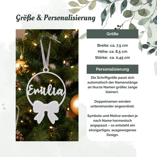Christbaumkugel personalisiert – Weihnachtsanhänger mit Name & Schleife – individuelle Weihnachtsdeko aus hochwertigem 3D-Druck