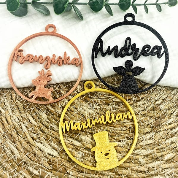 Christbaumschmuck personalisiert – Christbaumkugel Name – 3D Deko Weihnachten – Ornament Schneemann Engel Rentier – Geschenk Weihnachten