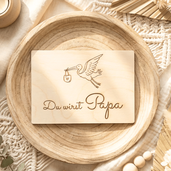 Schwangerschaftsverkündung Papa Holzschild – Du wirst Papa – Geschenk zur Schwangerschaft aus Holz mit Storch Gravur