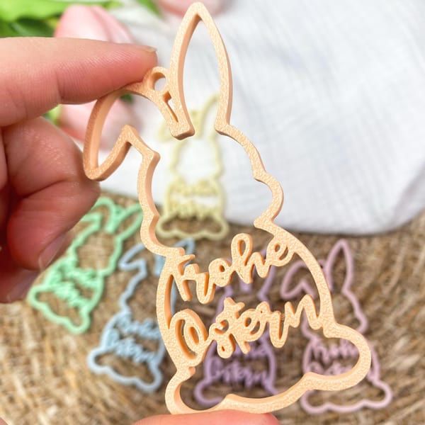 Osterkorb Anhänger Hase „Frohe Ostern“ | Osterhase Deko | Osteranhänger Pastell | Ostergeschenk | Osterdeko 3D Druck