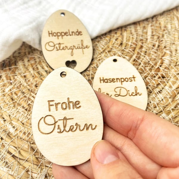 Ostergruß Anhänger aus Holz – 3er Set – Osterkorb Dekoration – Ostergeschenk – handgemacht