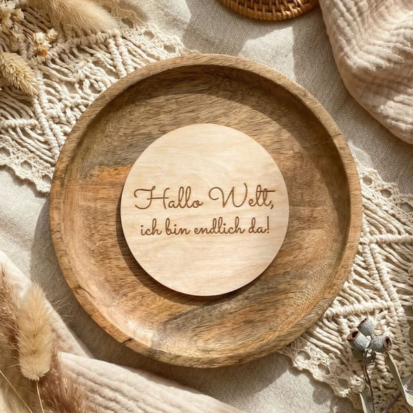 Meilensteinkarten Baby aus Holz rund | 13-teiliges Set | Baby Meilensteine 1–12 Monate | Babyfoto Requisite | Geschenk zur Geburt