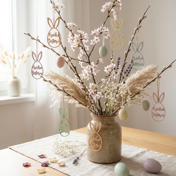 Osteranhänger Osterei „Frohe Ostern“ 3D gedruckt | Hasenohren Anhänger | Frühlingsdeko in Pastell | Geschenkanhänger Osterkorb