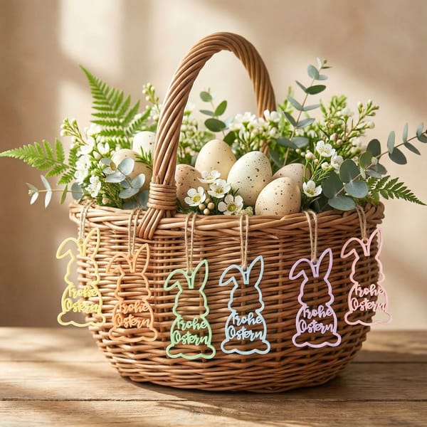 Osterkorb Anhänger Hase „Frohe Ostern“ | Osterhase Deko | Osteranhänger Pastell | Ostergeschenk | Osterdeko 3D Druck