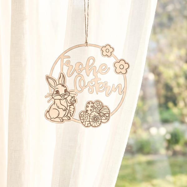 Osterkranz Holz Frohe Ostern, Türkranz Osterhase, Fensterbild Ostern, Holz Anhänger Osterdeko