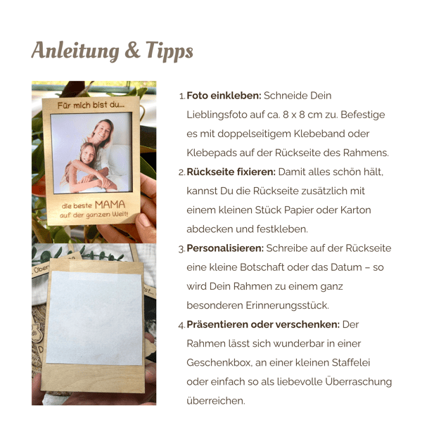 Polaroid Holzrahmen – Für mich bist du – Geschenk für beste Mama/Papa/Oma/Opa – personalisierter Fotorahmen aus Holz – optionaler Standfuß