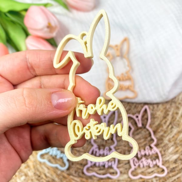 Osterkorb Anhänger Hase „Frohe Ostern“ | Osterhase Deko | Osteranhänger Pastell | Ostergeschenk | Osterdeko 3D Druck