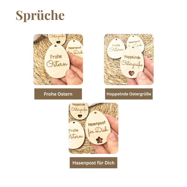 Ostergruß Anhänger aus Holz – 3er Set – Osterkorb Dekoration – Ostergeschenk – handgemacht