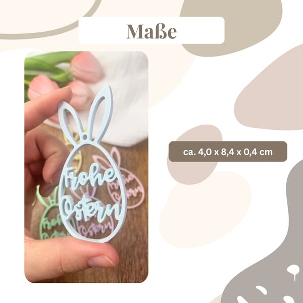 Osteranhänger Osterei „Frohe Ostern“ 3D gedruckt | Hasenohren Anhänger | Frühlingsdeko in Pastell | Geschenkanhänger Osterkorb