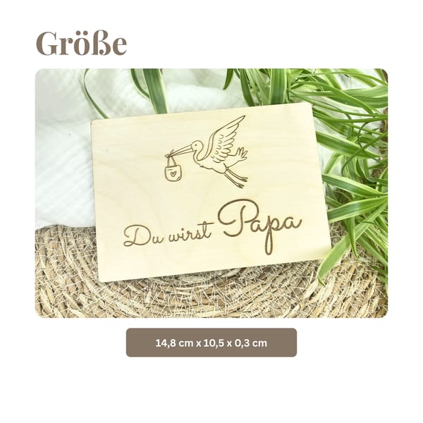 Schwangerschaftsverkündung Papa Holzschild – Du wirst Papa – Geschenk zur Schwangerschaft aus Holz mit Storch Gravur