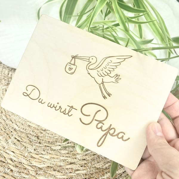 Schwangerschaftsverkündung Papa Holzschild – Du wirst Papa – Geschenk zur Schwangerschaft aus Holz mit Storch Gravur