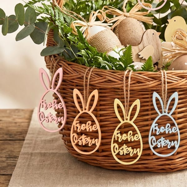 Osteranhänger Osterei „Frohe Ostern“ 3D gedruckt | Hasenohren Anhänger | Frühlingsdeko in Pastell | Geschenkanhänger Osterkorb