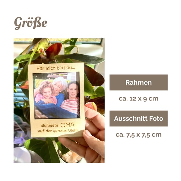 Polaroid Holzrahmen – Für mich bist du – Geschenk für beste Mama/Papa/Oma/Opa – personalisierter Fotorahmen aus Holz – optionaler Standfuß