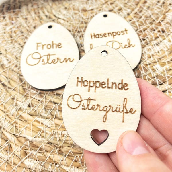 Ostergruß Anhänger aus Holz – 3er Set – Osterkorb Dekoration – Ostergeschenk – handgemacht